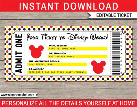 Disney World Ticket Template